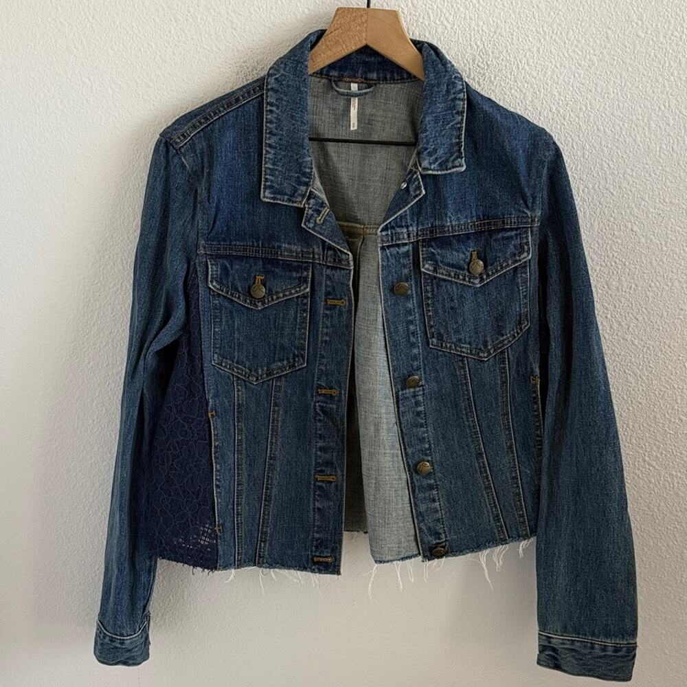 Free People Lace Panel Denim Jacket Jean Jacket Medium